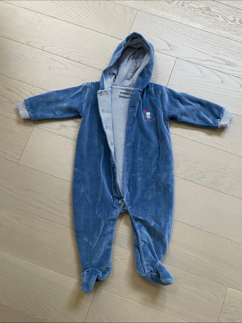 Plush Blue Hooded Baby One-Piece Footie